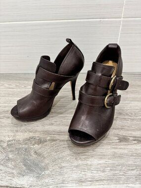 COACH Alexia Brown Leather Peep Toe Platform Booties size 5.5